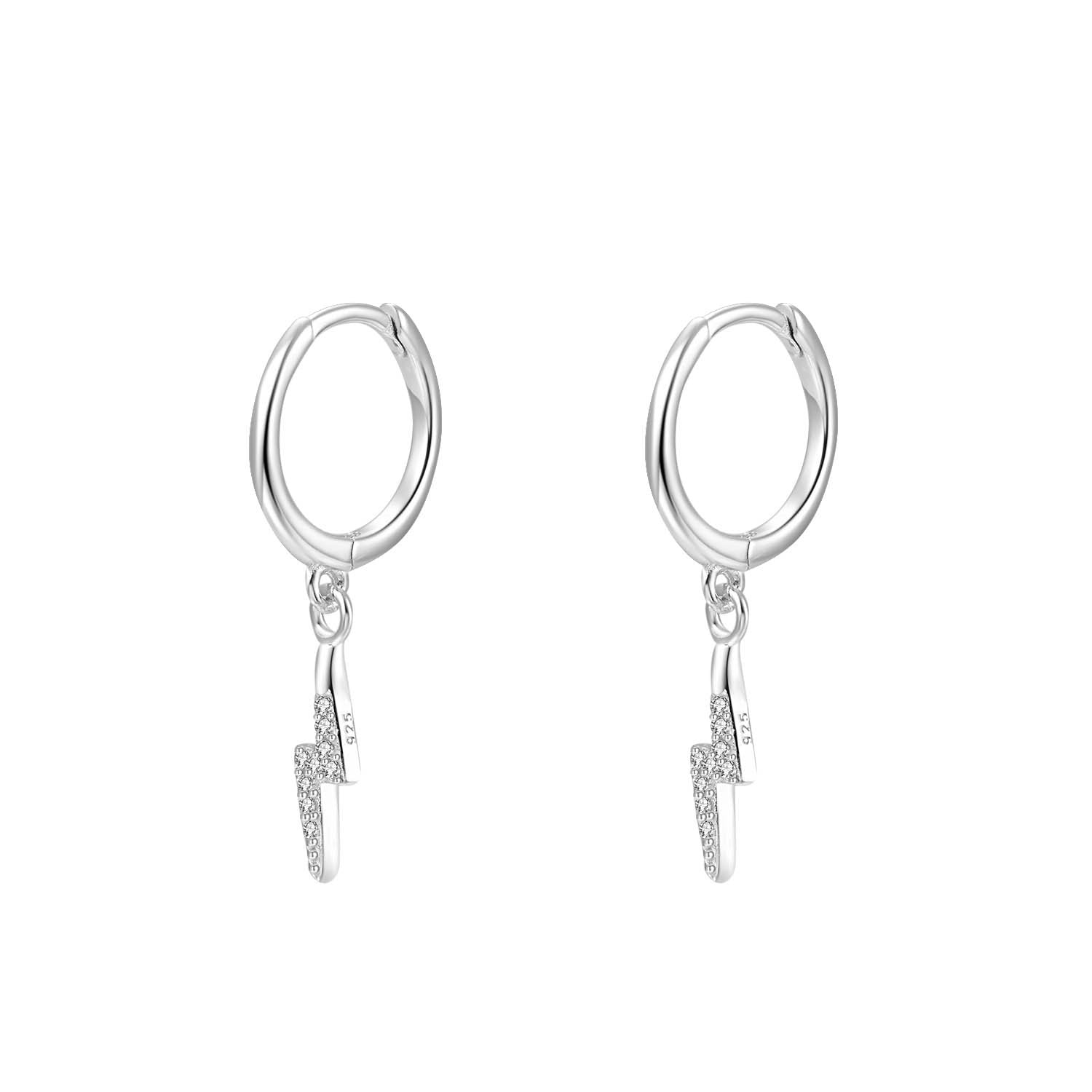 Lighting Bolt Silver Huggie Earrings