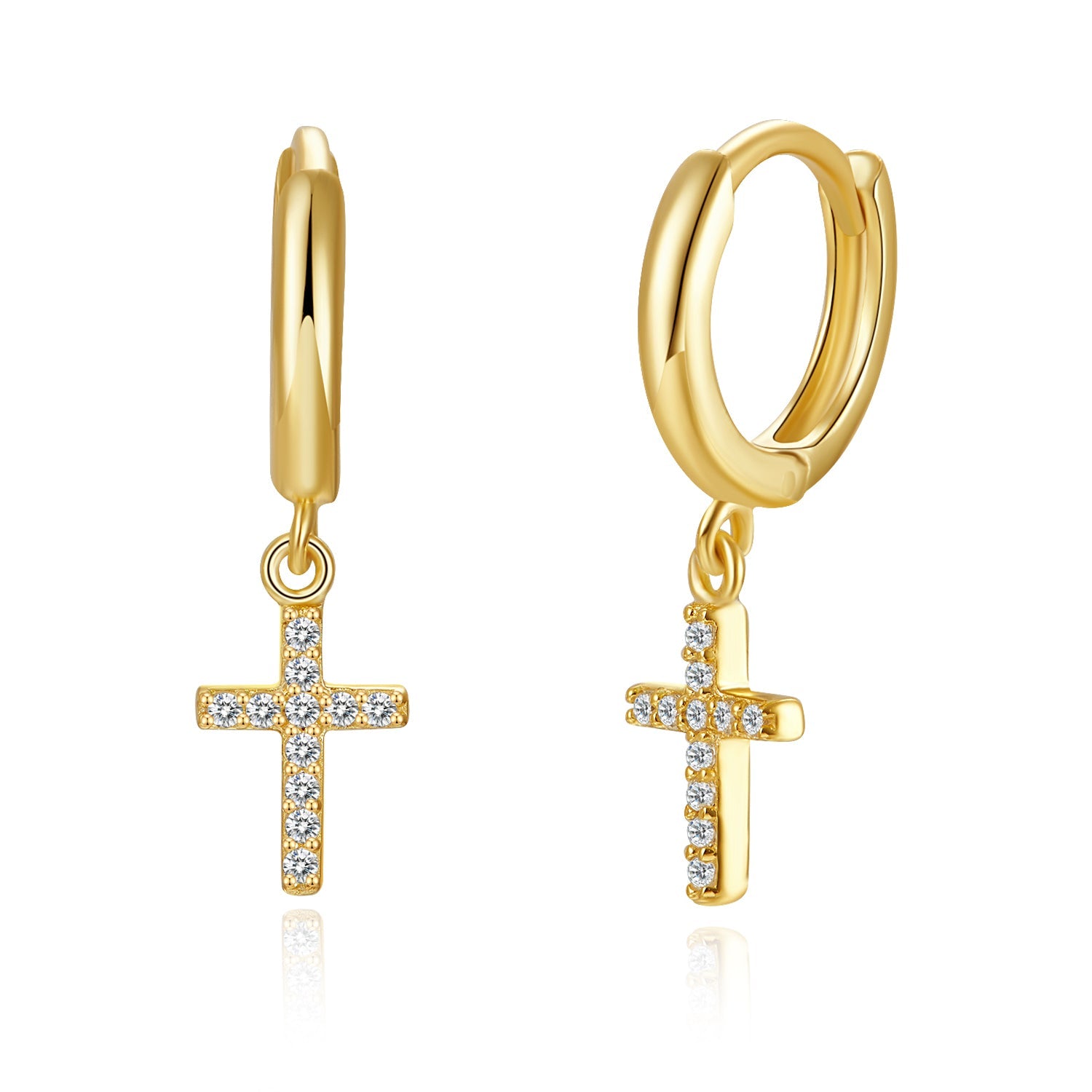 Cross CZ Huggie Earrings