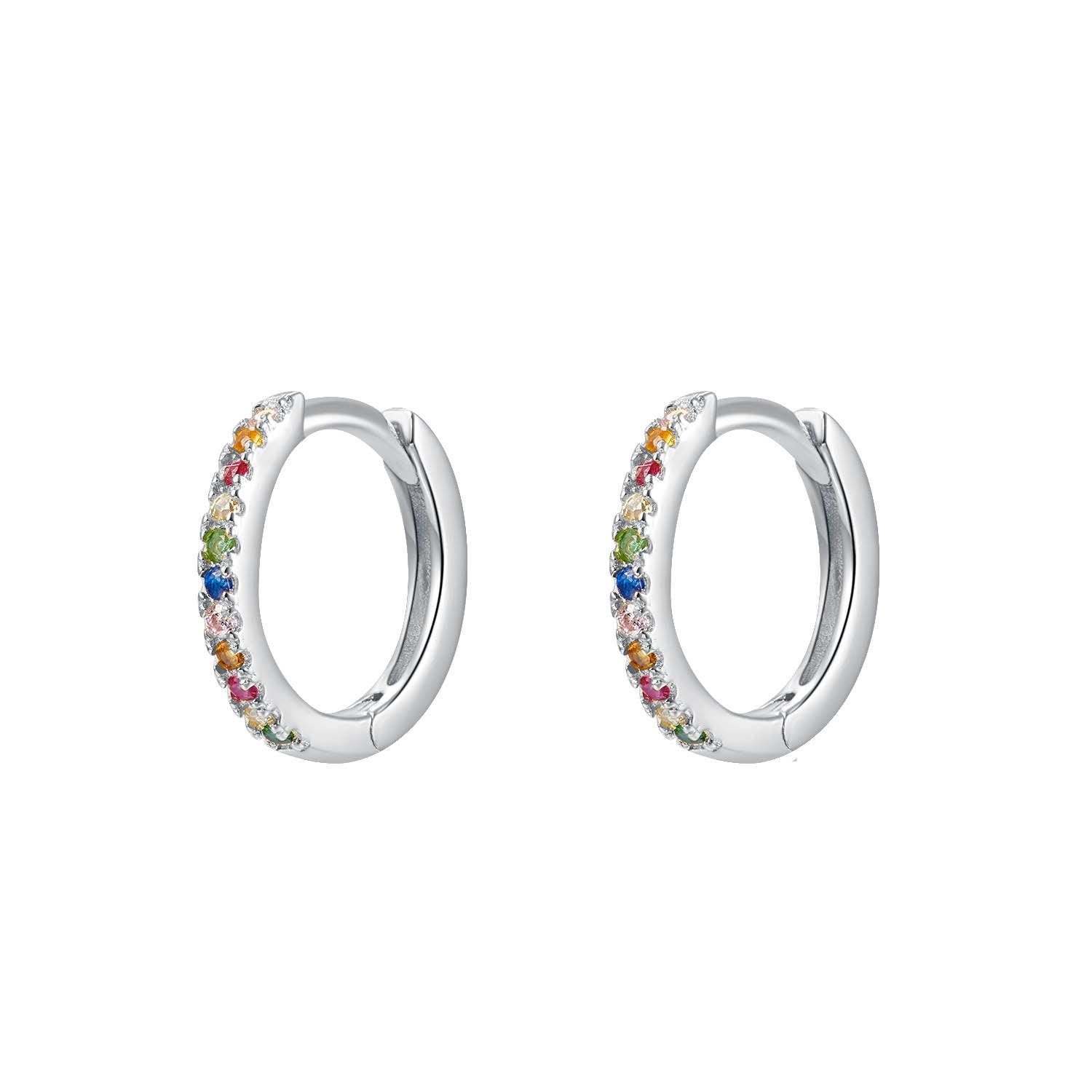 Rainbow Line Silver Huggie Earring