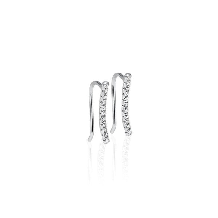 Simple Bar Crawler Silver Earrings