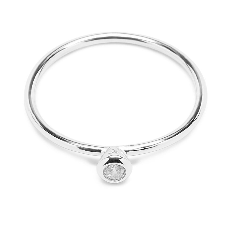 White Solitaire Silver Ring