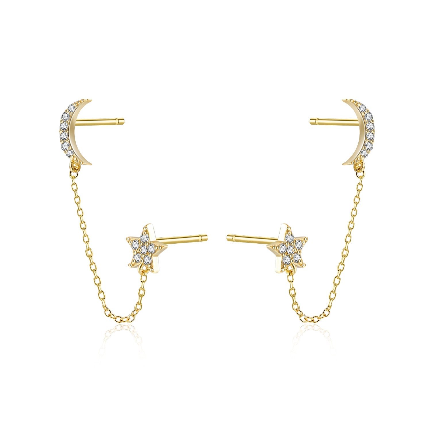 Moon + Star Chain Stud Earrings