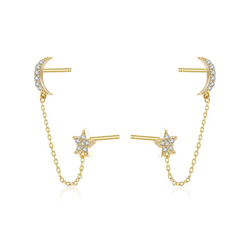 Moon + Star Chain Stud Earrings