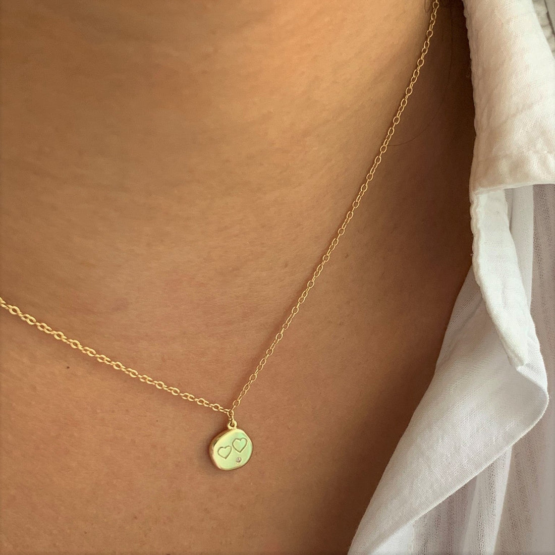 Double Heart Coin Necklace