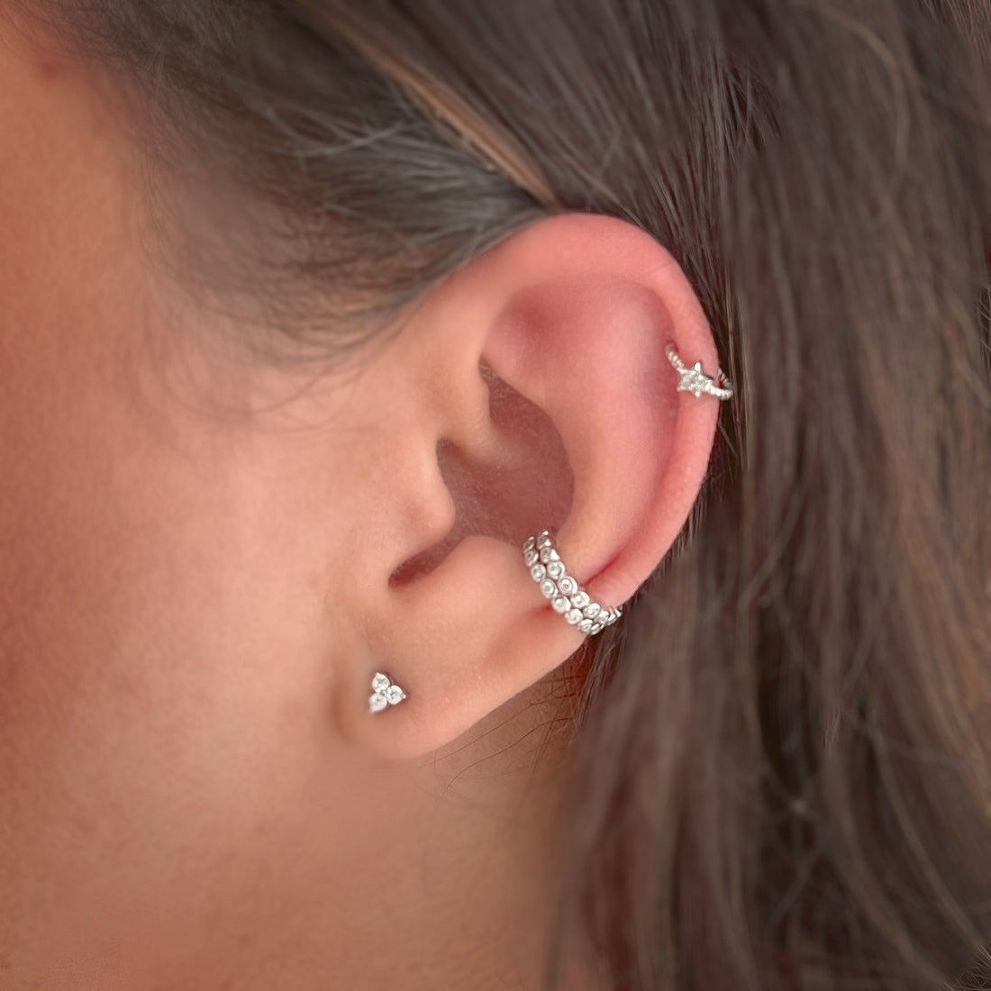 CZ Braided Cuff Silver Earring